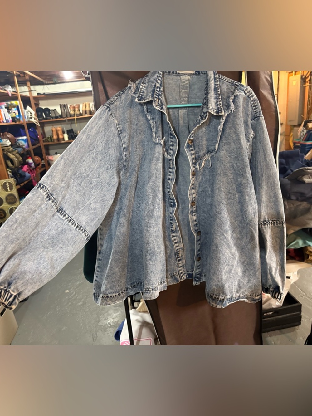 NWOT Ces Femme Washed Light Blue Denim Button-Down Shirt